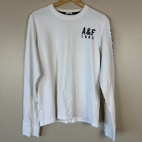 Abercrombie & Fitch Men's Muscle Tee Long Sleeve Shirt Spellout Logo White Large - Picture 4 of 7